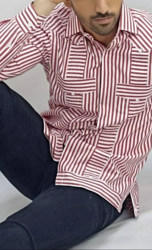 Guayabera de rayas rojas
