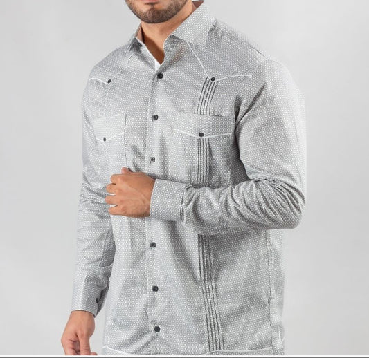 Guayabera hexágonos negros vivos blancos