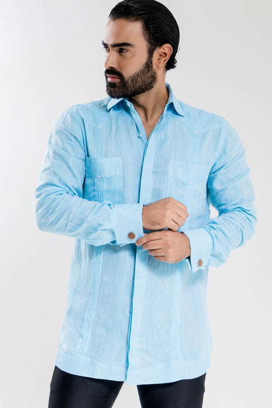 Guayabera azul turquesa